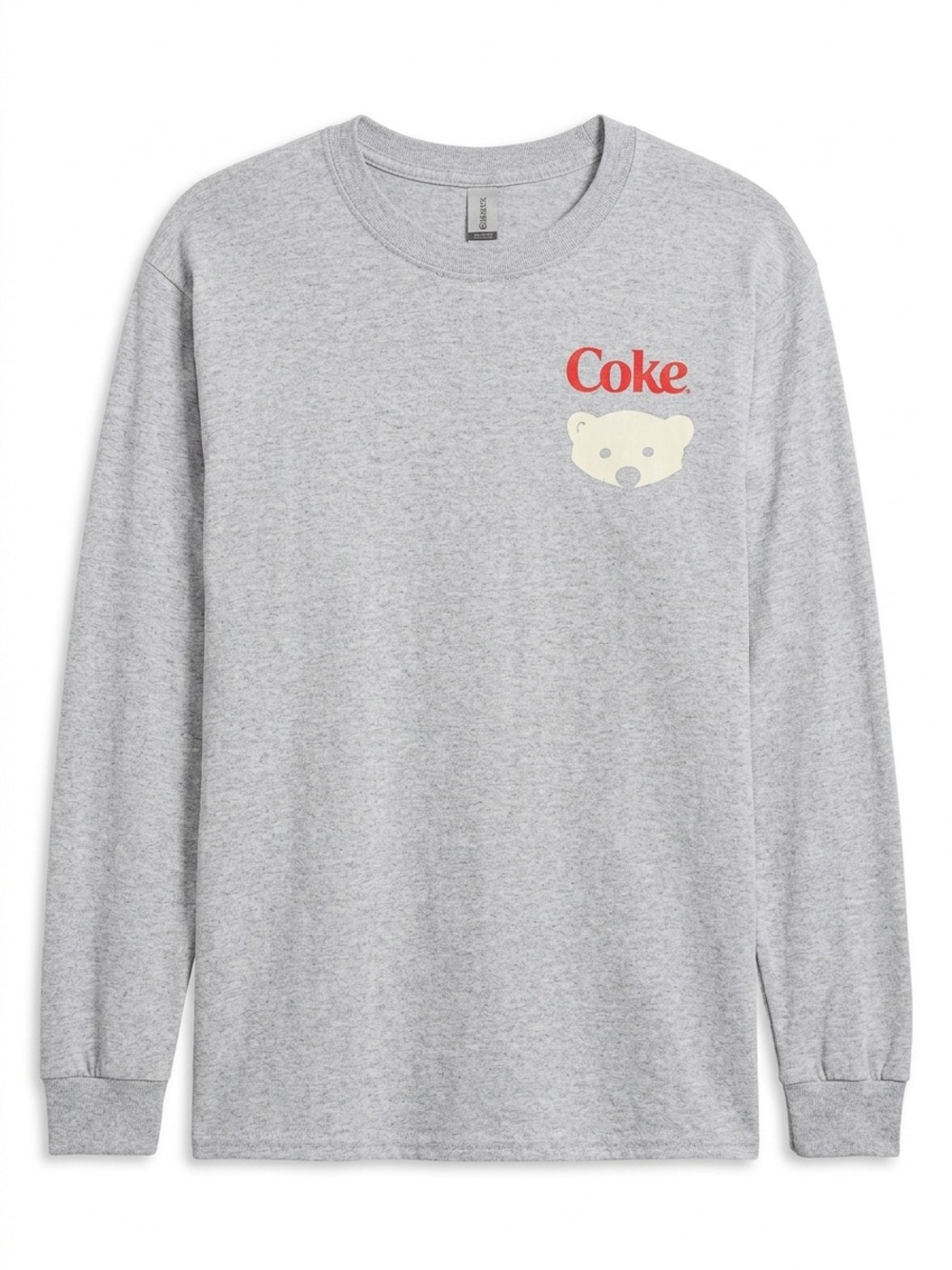 Coca Cola Gray Long Sleeve Tee with Red Coke Logo and Cream Bear
